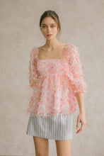 Pink And Multi Color 3d Flowers Tulle Top