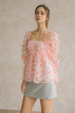 Pink And Multi Color 3d Flowers Tulle Top