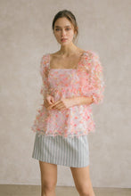 Pink And Multi Color 3d Flowers Tulle Top
