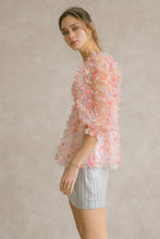 Pink And Multi Color 3d Flowers Tulle Top
