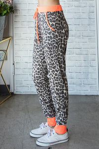 Orange Leopard Stretch Waist Pants