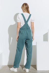 Jade Textured Knit Overalls With Self Tie At Waist