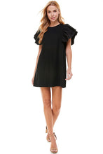 Black Knit Ruffle Sleeve Mini Dress