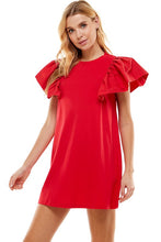 Red Knit Ruffle Sleeve Mini Dress