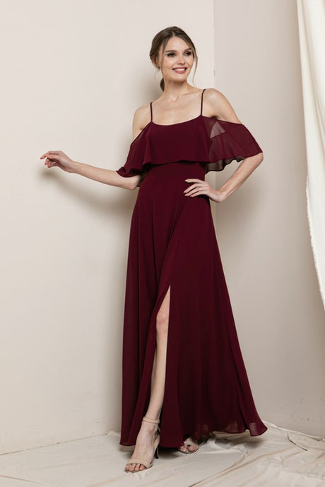 Burgundy Blouson-style Class Bridesmaid Dress