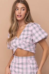 Pink Cropped Blouse And Skirt Set