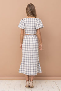 Beige Cropped Blouse And Skirt Set
