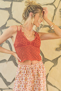 Orange Red Crochet Lace Top