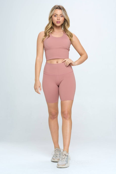 Mauve Activewear Biker Shorts Set