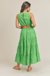 Green Maxi Cutout Dress With Pockets