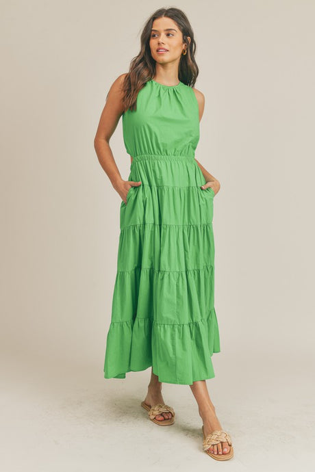 Green Maxi Cutout Dress With Pockets
