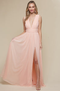 Pink Ladies Sleeveless Chiffon Slit Maxi Dress