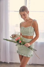 Green Clam Shape Smocking Top & Shirring Skirt Set