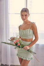 Green Clam Shape Smocking Top & Shirring Skirt Set