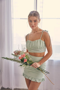 Green Clam Shape Smocking Top & Shirring Skirt Set