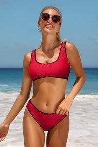 Red Crop Top High Cut Two Piece Swimsuit Sets