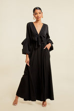 Black V Neck Tie Up Maxi Dress