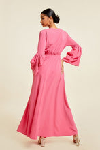 Pink V Neck Tie Up Maxi Dress