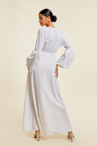 White V Neck Tie Up Maxi Dress