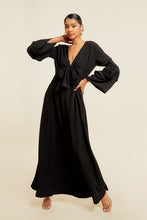 Black V Neck Tie Up Maxi Dress