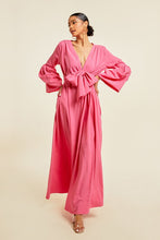 Pink V Neck Tie Up Maxi Dress