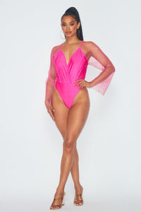 Hot Pink Rhinestone Bodysuit