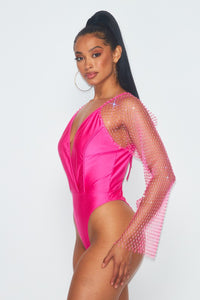 Hot Pink Rhinestone Bodysuit