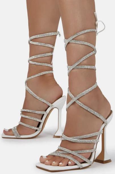 White Womens Rhinestone Ankle Strap Dress Shoes