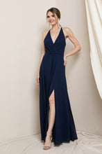Dark Blue Surplice Chiffon Maxi Dress With Slit