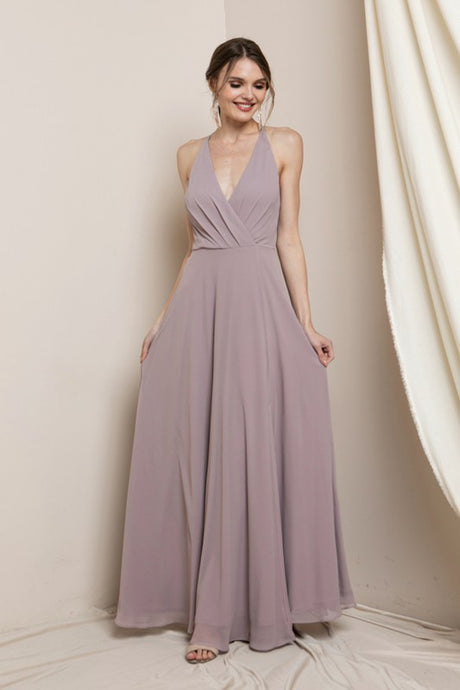 Mauve Surplice Chiffon Maxi Dress With Slit