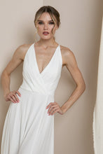 White Surplice Chiffon Maxi Dress With Slit
