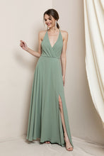 Green Surplice Chiffon Maxi Dress With Slit