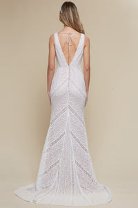 Ivory/Blush Sleeveless Mermaid Dress With Cut Out Back