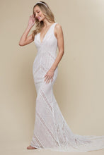 Ivory/Blush Sleeveless Mermaid Dress With Cut Out Back