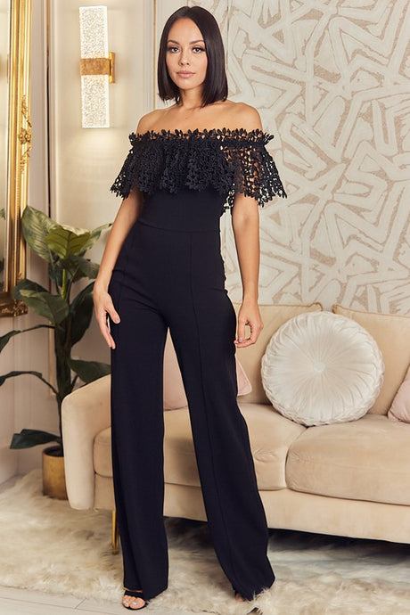 Black Crochet Off Shoulder Jumpsuit