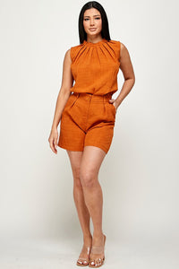 Orange Sleeveless Top And Shorts