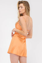 Orange Silky Satin Lace Up Mini Dress