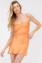Orange Silky Satin Lace Up Mini Dress