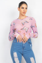 Dusty Lavender Butterfly Print Mesh Top