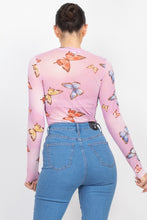 Dusty Lavender Butterfly Print Mesh Top