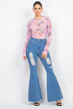 Dusty Lavender Butterfly Print Mesh Top