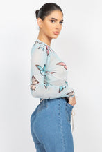 Mint Butterfly Print Mesh Top