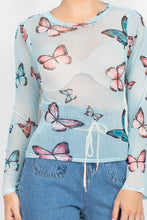 Mint Butterfly Print Mesh Top
