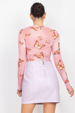 Mauve Butterfly Print Mesh Top