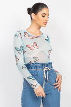 Mint Butterfly Print Mesh Top
