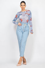 Denim Blue Butterfly Print Mesh Top