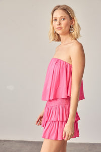 Pink  Tube Top Ruffle Dress With Shorts