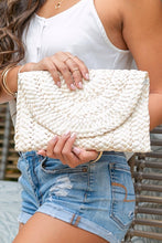 Natural Fold Over Straw Clutch
