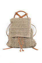 Dark Taupe Woven Straw Backpack