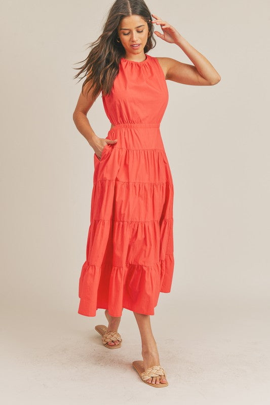 Orange Maxi Cutout Dress With Pockets